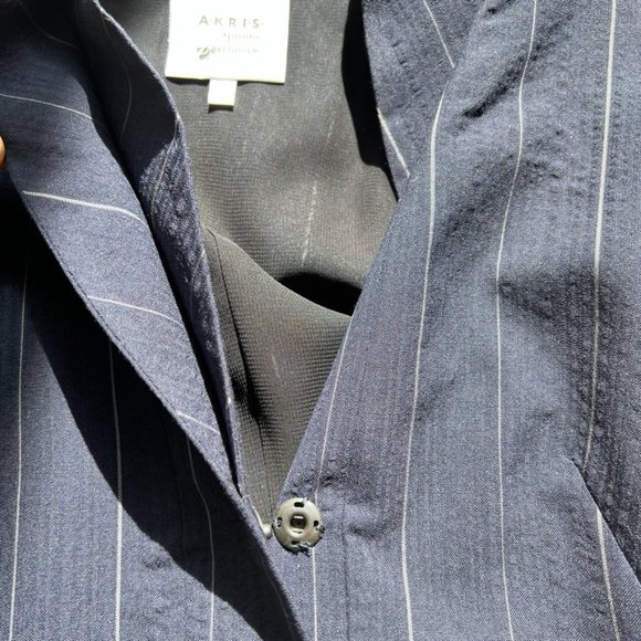 AKRIS Punto S5A Navy Pinstripe Pleat-Collar Sleeveless Midi Tent Dress sz 8 M - Picture 9 of 11